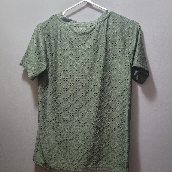 Jaqueline De Yong Olive Green Eyelet Short Sleeve Top S - Picture 6 of 6